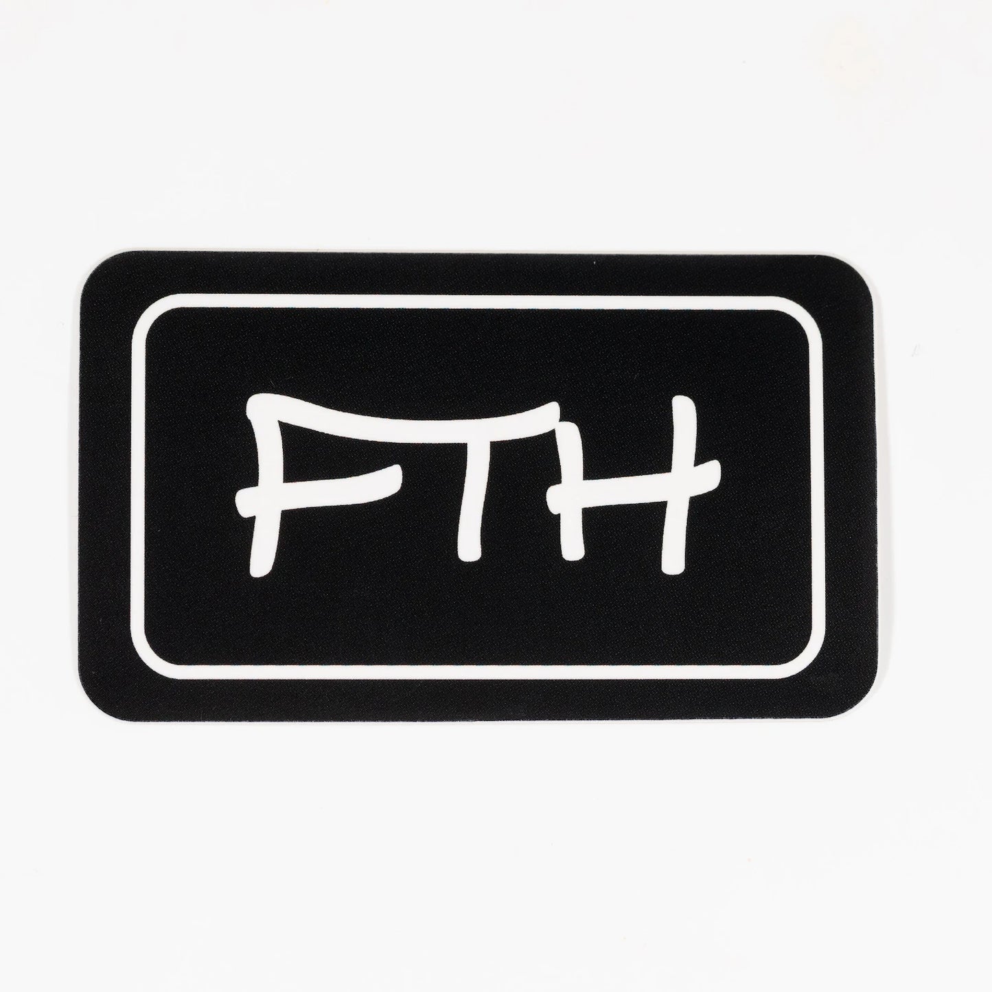 2 inch black rectangular patch with white FTH symbol on a white background