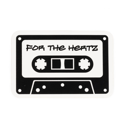 3 inch black cassette tape design with 'FOR THE HERTZ' text on a white background