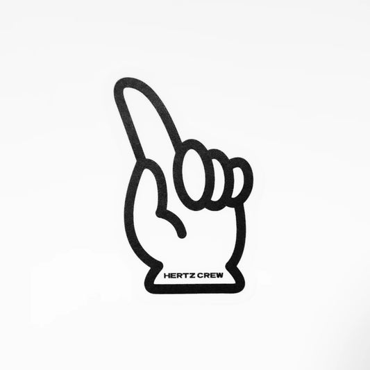 Black pointer hand sign with 'Hertz Crew' text on a white background