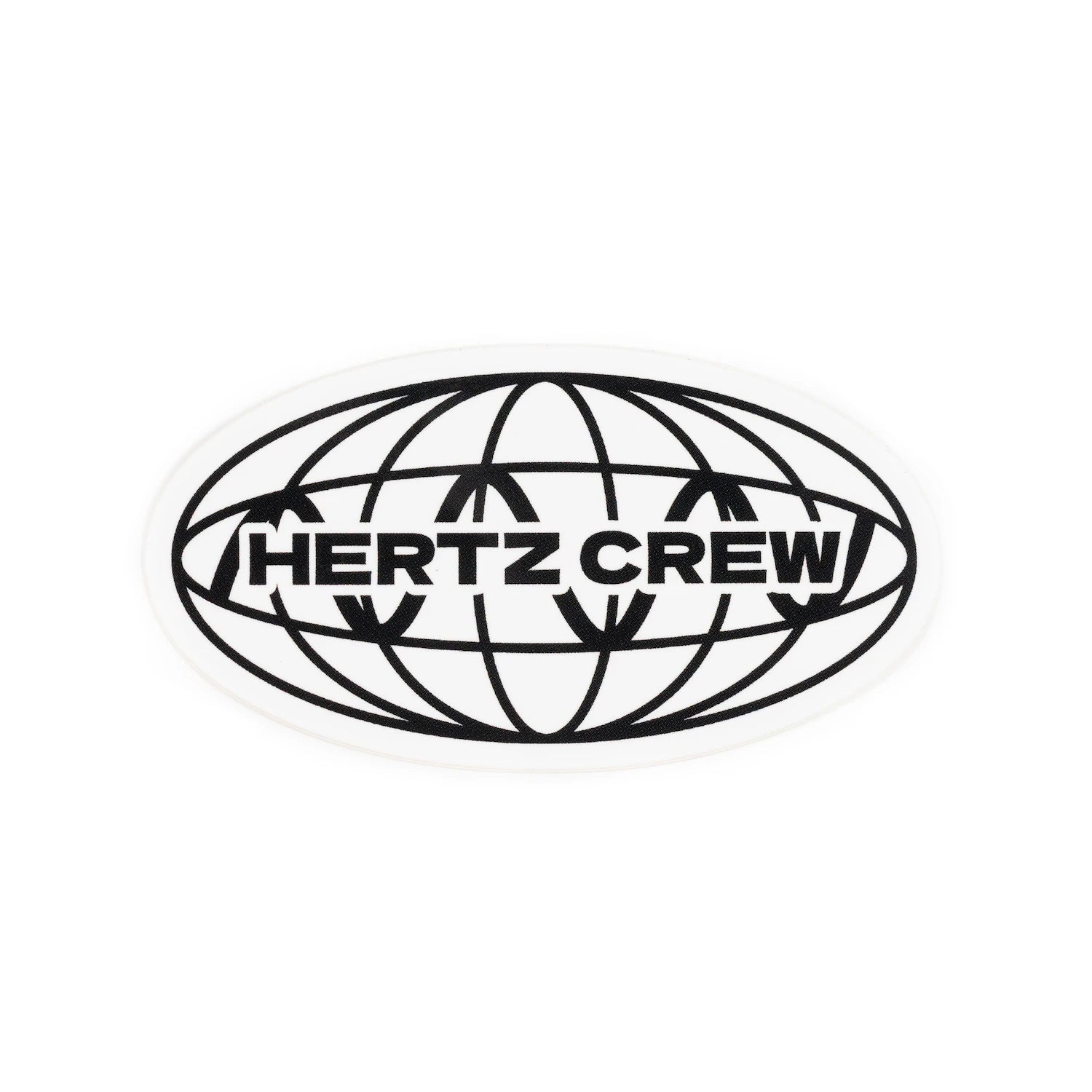 3 inch Hertz Crew logo of globe with sine wave through the middle on a white background