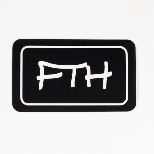 2 inch black rectangular patch with white FTH symbol on a white background